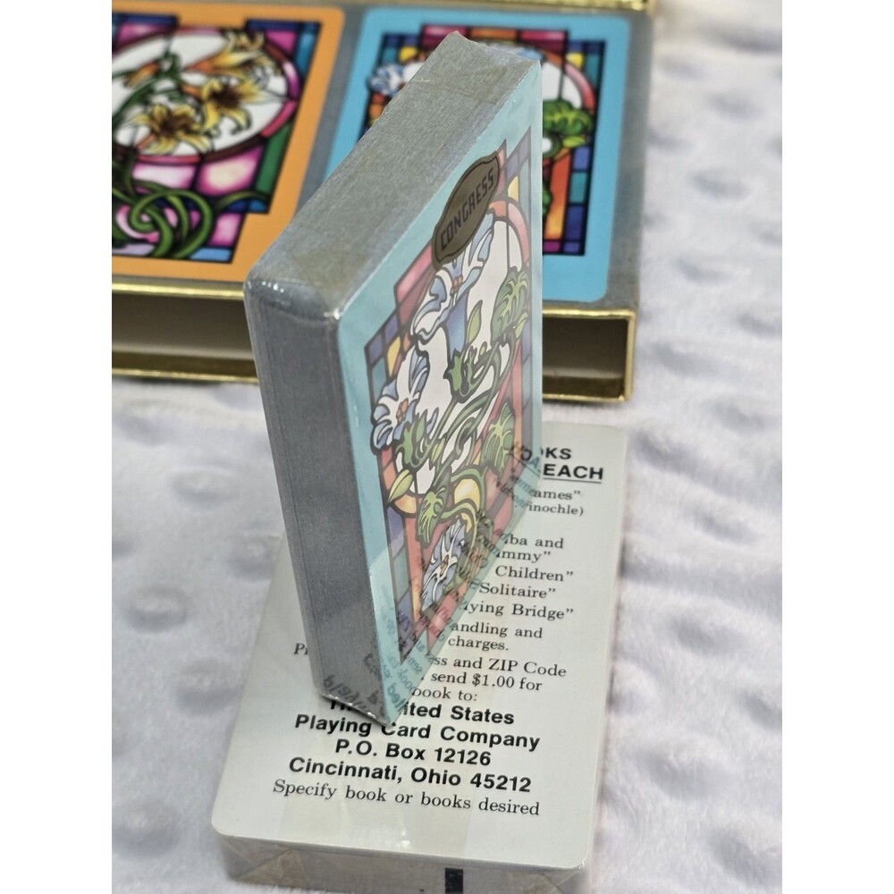 Vintage Congress Playing Cards Stained Glass Windows  Cel-U-Tone New In Box Seal - Picture 5 of 9
